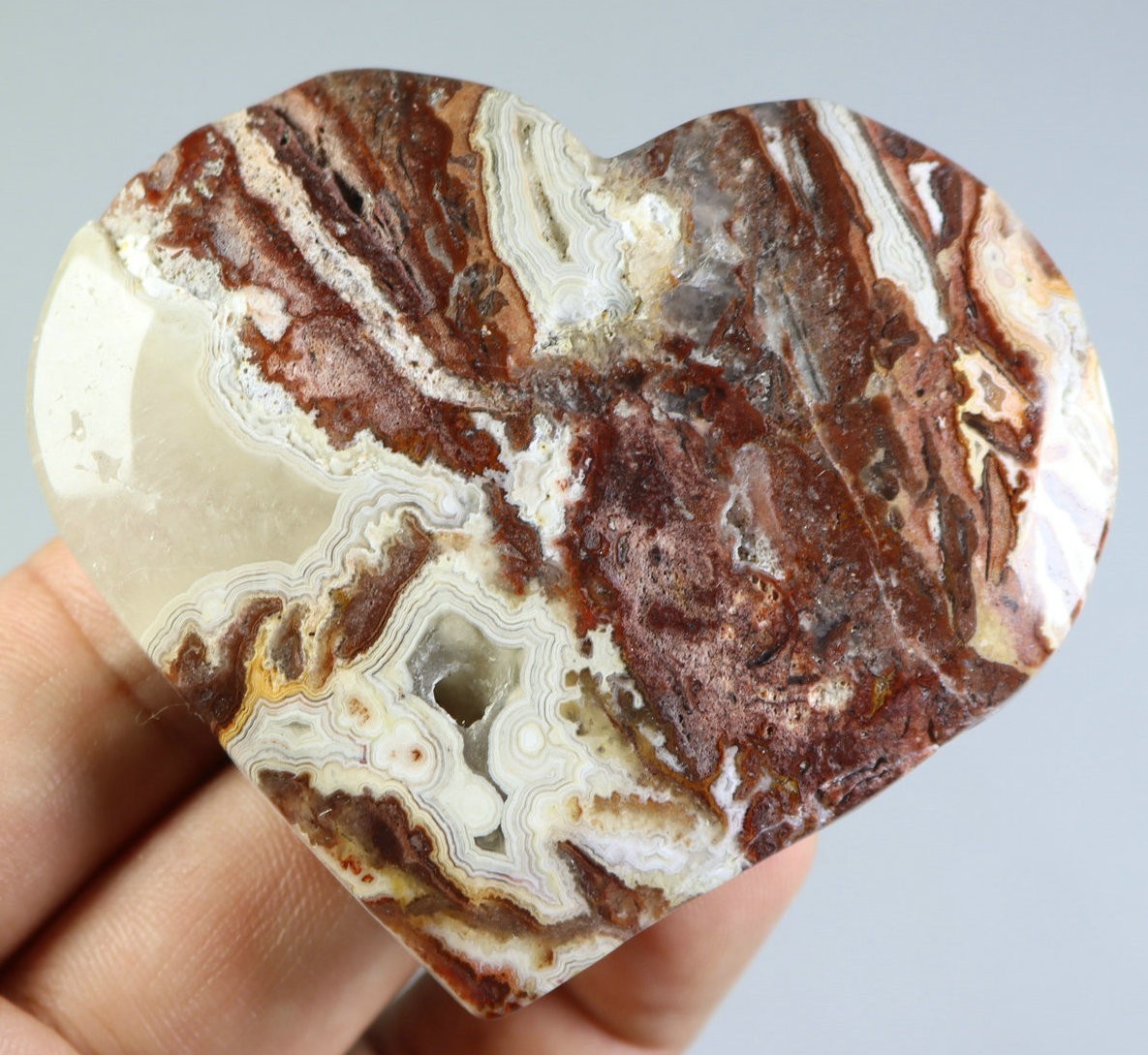 Natural Mexico Crazy lace Agate Quartz Crystal Stone Heart Mineral Specimen