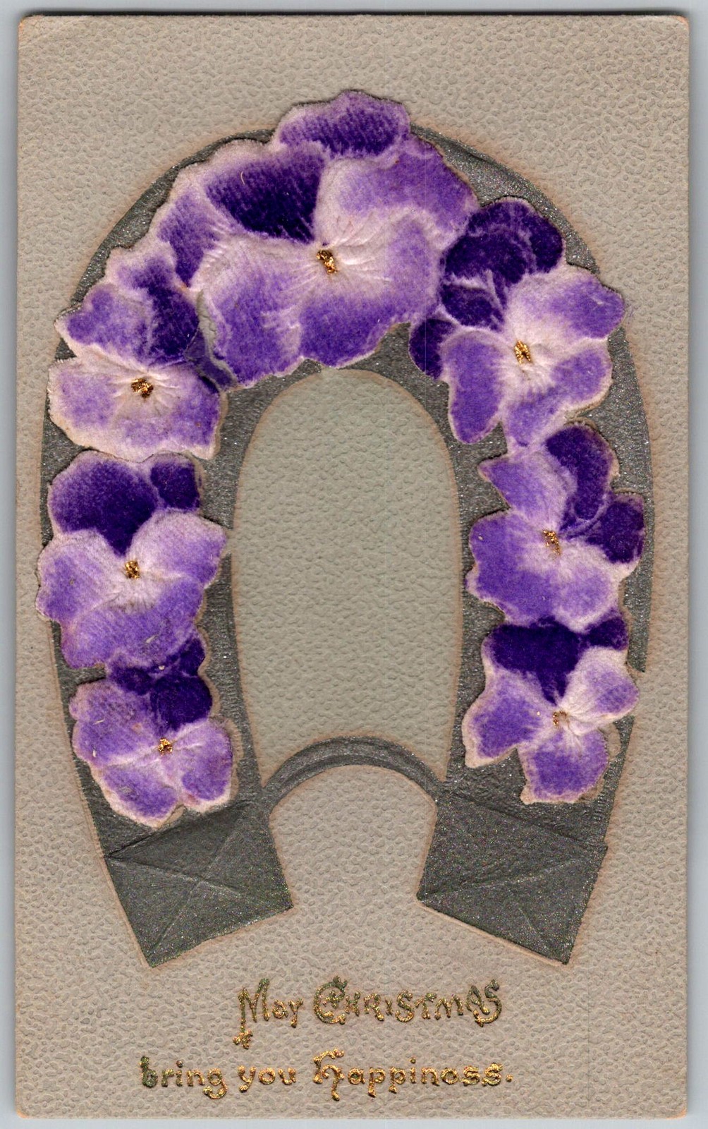 Antique Postcard Christmas Horseshoe Violets 1910s