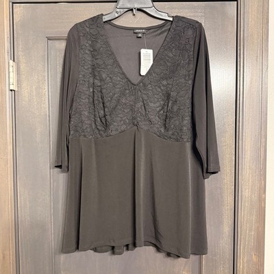 Torrid Studio Knit Lace V-Neck Babydoll Top Deep Black 3/4 Sleeve Size 0 L12