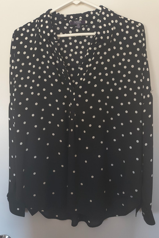 NYDJ Womens Regular M Black Polka Dot Split Neck w/Collar Sheer Polyester Blouse