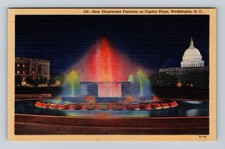 Washington DC-New Illuminated Fountain On Capitol Plaza, Vintage Postcard