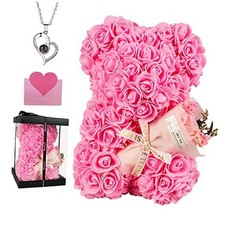 Rose Bear Birthday Gift for Women, Flowers Gifts for Mom Wife Grandma Pink