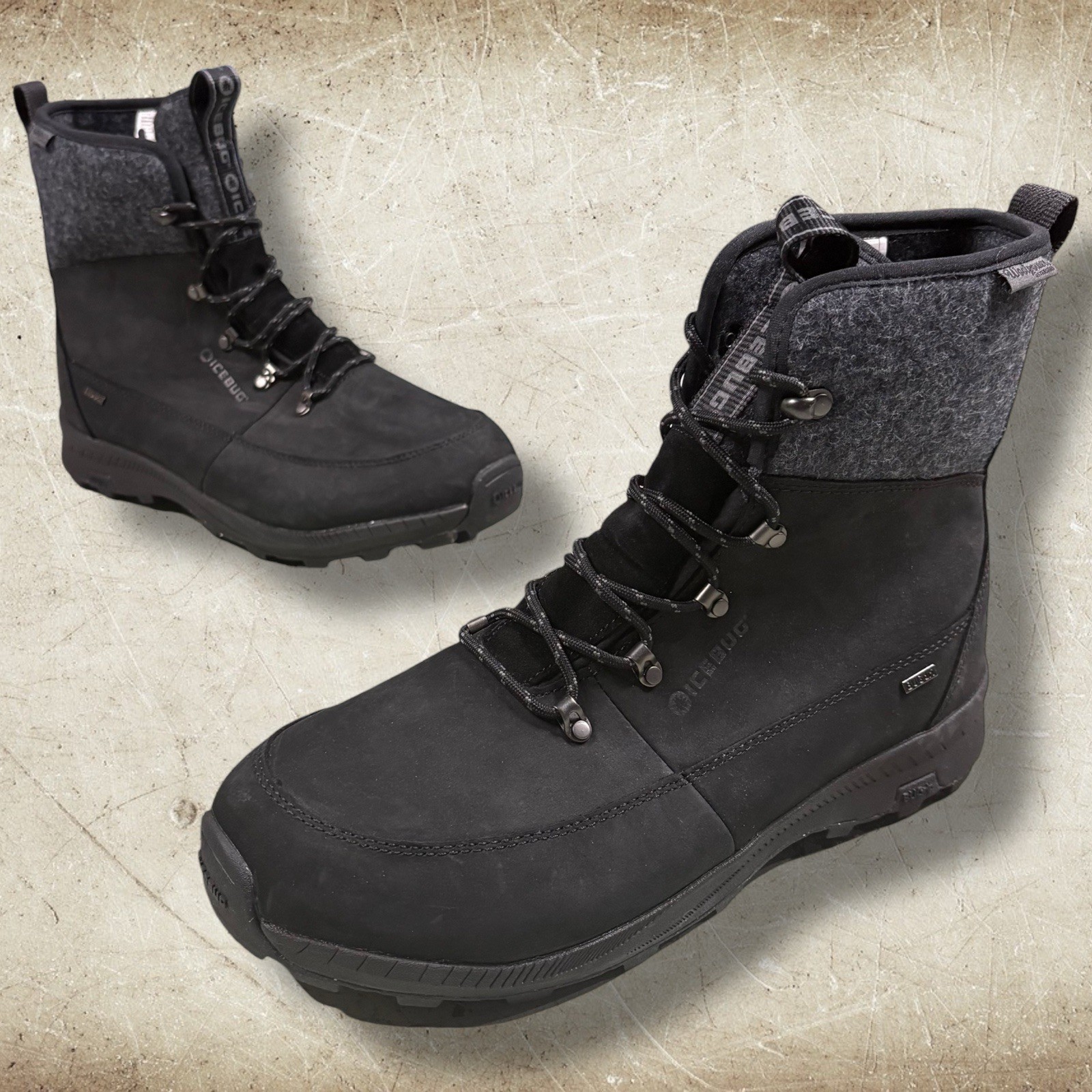 Icebug Adak Lana BUGrip Bota Hombre Talla 10 Negro/Gris NUEVO Con Etiquetas Exterior