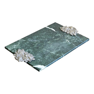Vintage Seagull Pewter & Green Marble Charcuterie Board - 18 x 12 