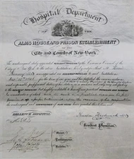 1846 Bellevue Hospital Lunatic Asylum Physician Appointment Certificate New York