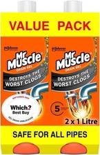 Mr Muscle Max Gel Drain Unblocker Safe for All Pipes, Duo Pack, (2 x 1L)