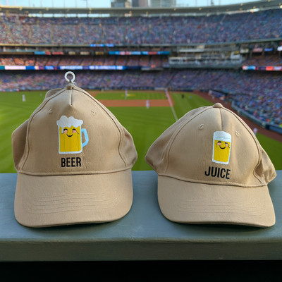 BRAND NEW Dad and Me Matching Tan Baseball Hat Set of 2, Beer and Juice 16z