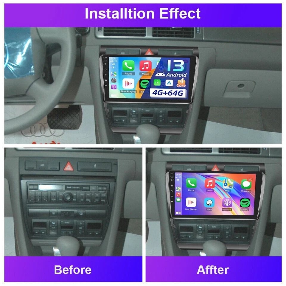 6+64G Android 13 Para Audi A6 C5 S6 1997-2004 Carplay GPS Navegación Coche Radio Estéreo Foto 2 de 4