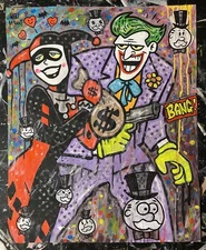 WILL STREET original painting 24x30 /joker harley quinn banksy dc Batman deface