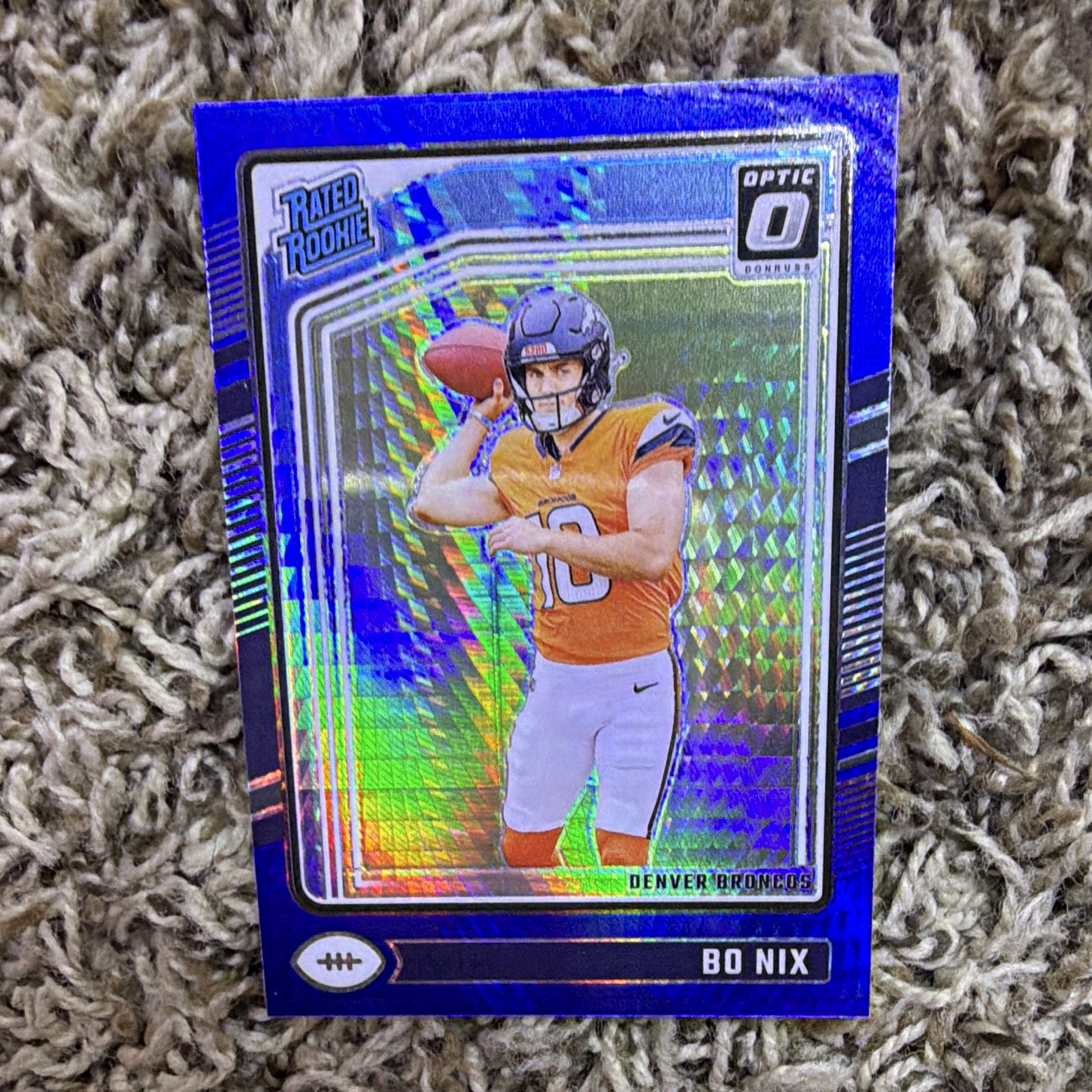 Panini 2024 Donruss Optic Bo Nix Broncos Rated Rookie Blue Hyper Prizm #209