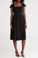 NWT! Calvin Klein Short Sleeve Midi Fit & Flare Dress in Black Size 4