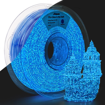 AMOLEN 3D PLA Printer Filament, 1.75Mm Glow in the Dark Shiny Firefly Blue PLA