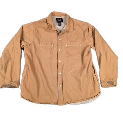 Walls Workwear Tan Full Snap Sherpa Lined Trucker Canvas Jacket Men's Size XL