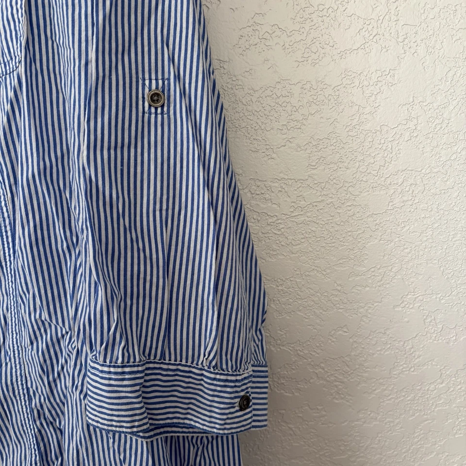 Blusa Millenium Para Mujer Talla 3X Azul Blanco Rayas Bolsillo Mangas 3/4 Abotonada Foto 4 de 4