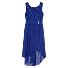 Amy's Closet Girls Blue Sequin High-Low Holiday Christmas Hanukkah Dress 12