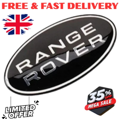 For Range Rover Black & Silver Front Grill Badge Sport Evoque Velar Front 86x44m