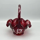Fenton Ruby Red Basket Four Seasons Winter Christmas 2002
