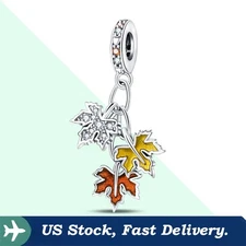 KUNSIR 925 Sterling Silver Charm for Bracelet Dancing Leaves Dangle Pendant DIY