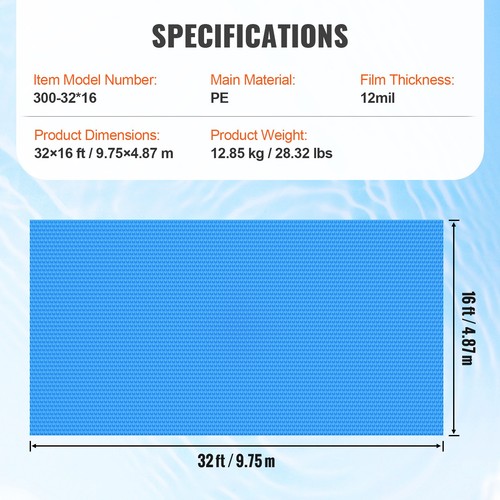 VEVOR Solar Pool Cover 36x16 ft Inground Above Ground Pools Solar Blanket 12 mil - Picture 7 of 12