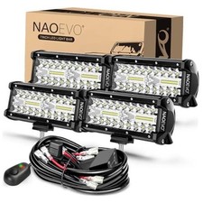 4 Pcs LED Light Bar with 4 Leads Harness for Trucks, White 7 Inch