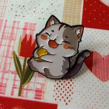 Cat Enamel Pin Holding A Duck Brooch Cat Lady Gift Gray White Kitten Cute Laugh
