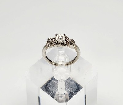 Sun Vintage Diamond Cut Sterling Silver Genuine Diamond Ring Size 5.5
