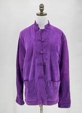 Shanghai Tang Purple Leather Silk Lined Mandarin Collar Jacket Sz 12