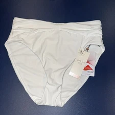 NWT Calia Women’s Swimsuit Shirred v Front HR Bottom Pure White Medium Lycra