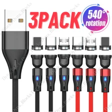 540°Rotate Magnetic Charger Cable Fast Charging Type C Micro For iPhone Samsung