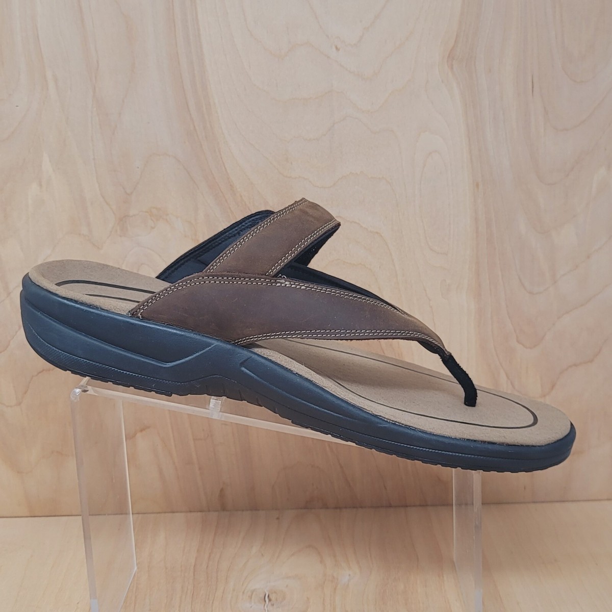 OrthoFeet Eldorado Flip Flop Sandals Mens 14 D Brown Leather 