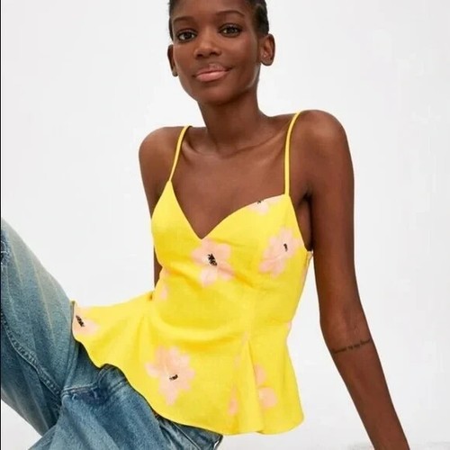 Zara Yellow Floral Tank Top Large | eBay