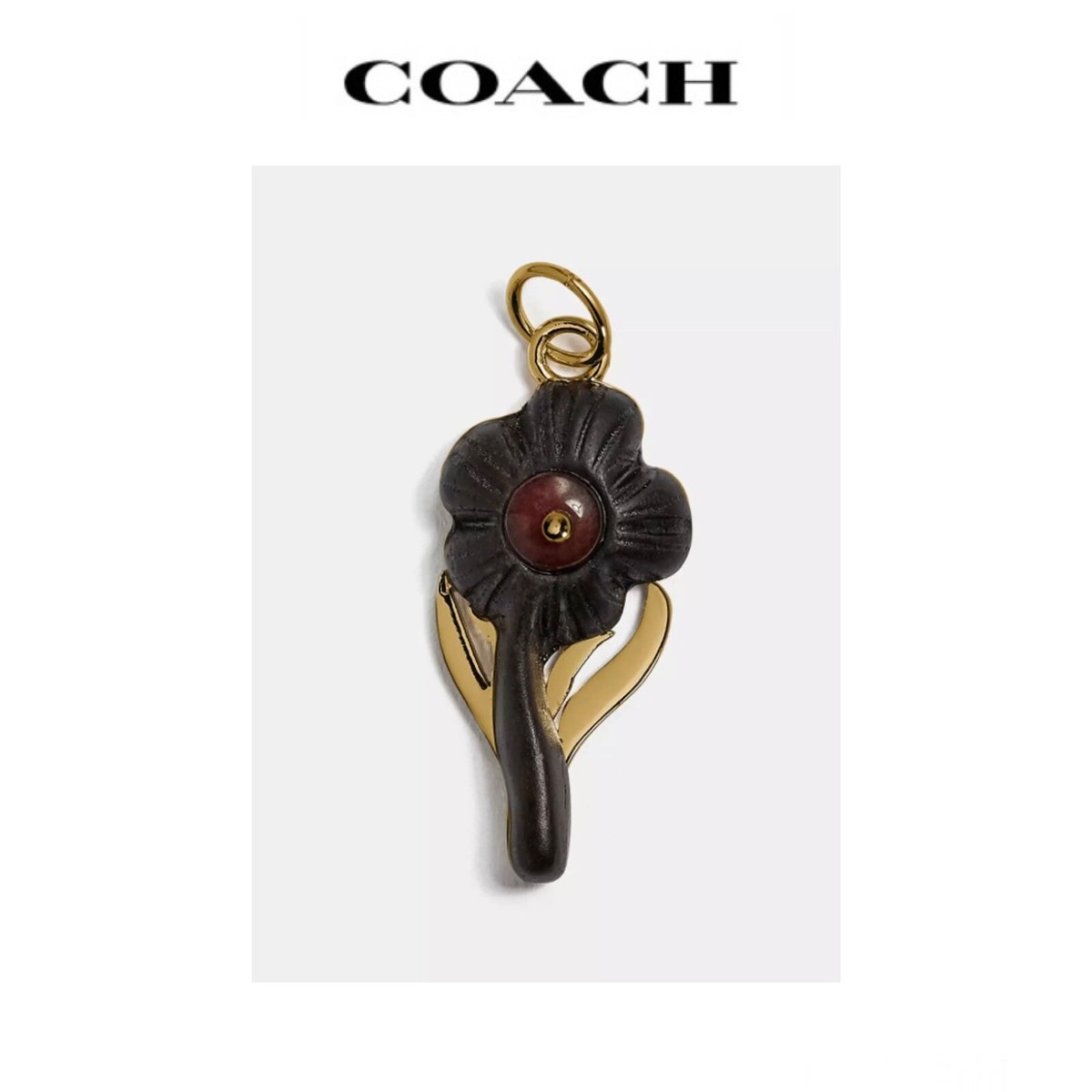 NWT COACH FLOWER CHARM 12K Gold Plated Brass/Wood For Necklace