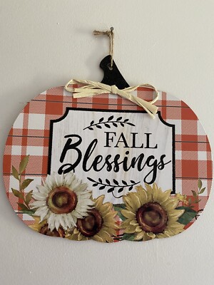 FALL Blessings Pumpkins SIGN Wall Art Door Hanger Plaque Decor