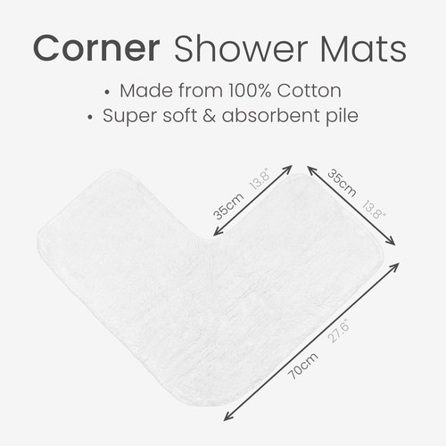 Corner Shower Mat 70 x 35cm - 100% Cotton L-Shaped Bath Mat Supersoft, Absorbent - Picture 52 of 54