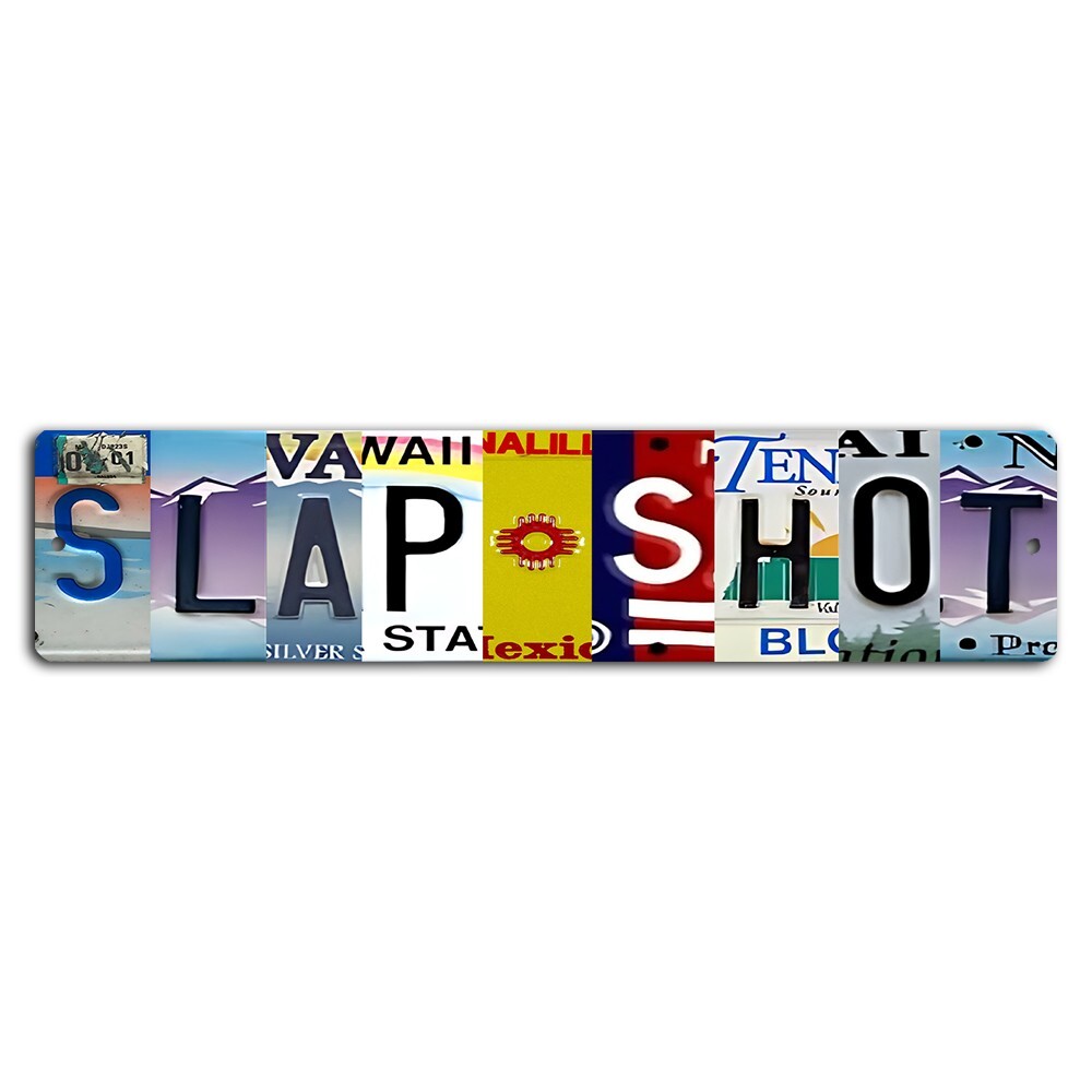 Slap Shot Cut Up Styled License Plate Sign - 18x4 Inch Metal Decor