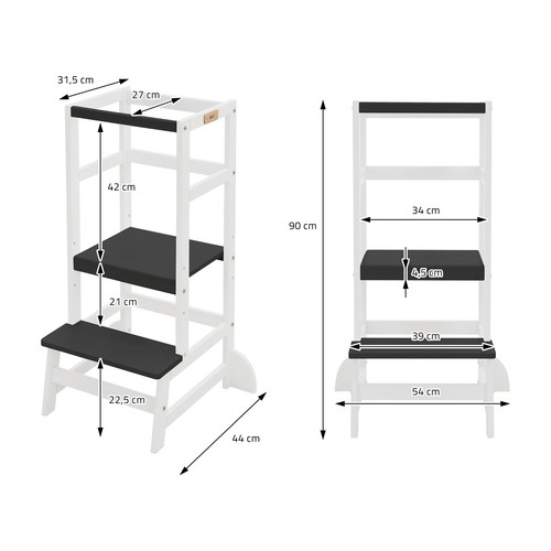 Torre di apprendimento montessori per bambini in legno bianco/nero 54x44x90 cm - Foto 7 di 8