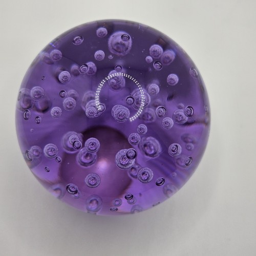 SDS Seapoot Group Purple Contrlolled Bubble Art Glass Sphere Paperweight 3" EUC - Picture 7 of 9