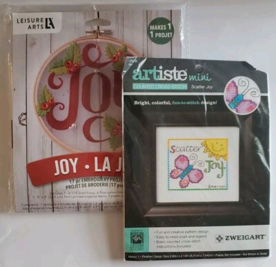 Joy Embroidery kit and Joy Cross-stitch Kit Lot of 2