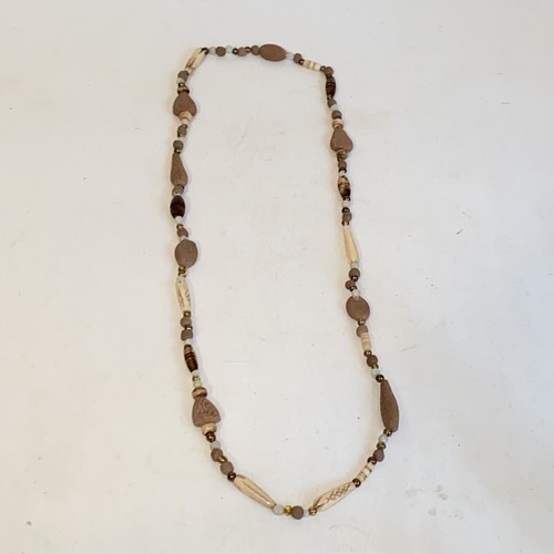 Vintage Ethnic Beaded 16" Necklace Terra Cotta Clay Glass Etched Faux Bone Beads - Picture 3 of 10