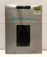 JC Penny Pantyhose Size Long Black  Silver Glitter Vintage New In Package