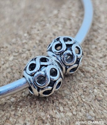 2 Authentic Infinity Silver Spacer European Charm Beads Lot