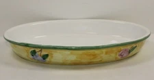 CALECA ITALY Hand Painted Pottery 1.5 QT Oval Casserole ORCHARD Fruit Design 