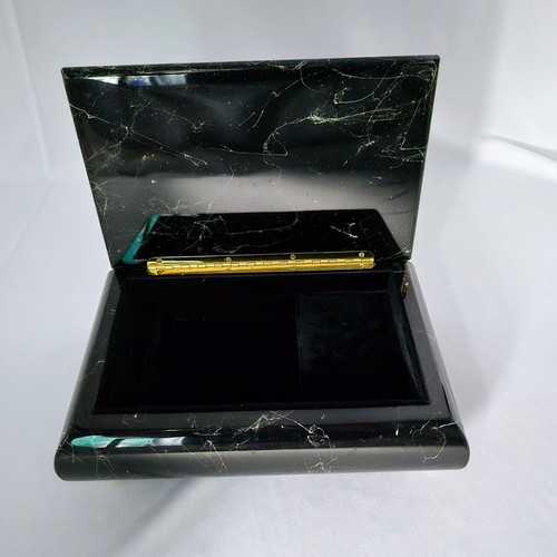 Italienische schwarze Marmor Spieluhr Schmuckschatulle mit Intarsien spielt Menuett von Mozart Vintage - Bild 8 von 13