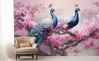 Vintage Peacocks Pastel Colors Wallpaper Mural Removeable Washable Peel & Stick