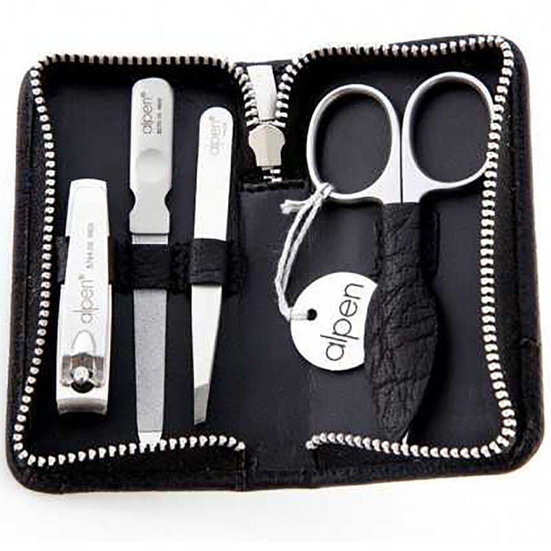 SET MANICURE ALPEN 4 PEZZI INOX CON ASTUCCIO PELLE NERA