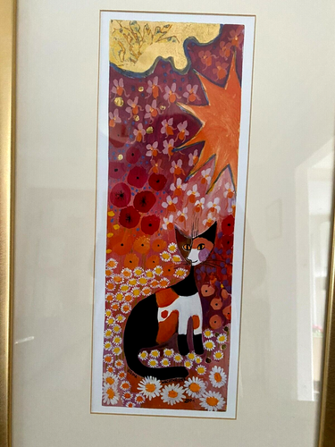 ROSINA WACHTMEISTER CATS - 'FLOWER MEADOW' SERIES GOLD FOIL FRAMED ART PRINTS - Picture 6 of 18