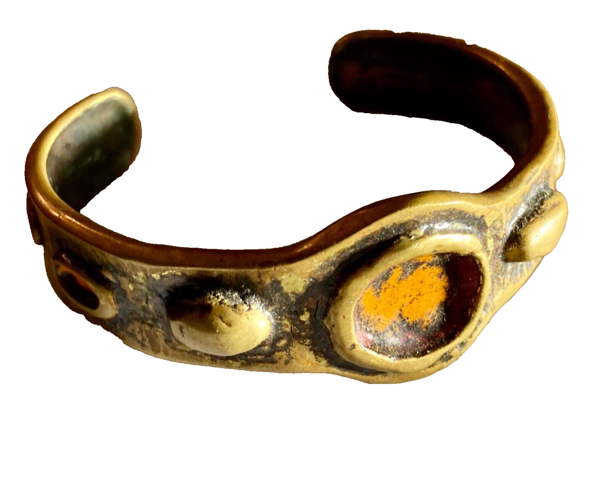 Bracelet Vintage En Bronze émaillé Signé St Luc - Extensible, Style Moderniste, Unisexe, Occasion Très Bon état