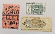 1) 1914 Italy Parcel Post Stamp 2) Namur Belgium Stamps  1) Cigarette Wrapper?