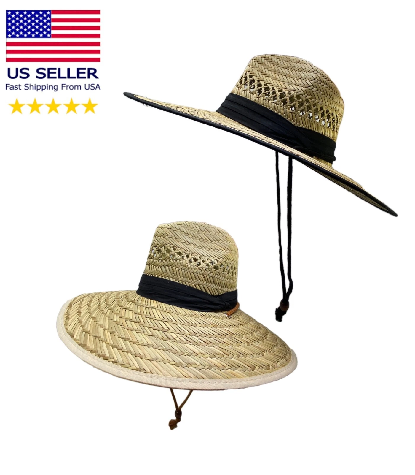 Unisex Straw Sun Lifeguard Beach Hat Raffia Wide Brim, One Size