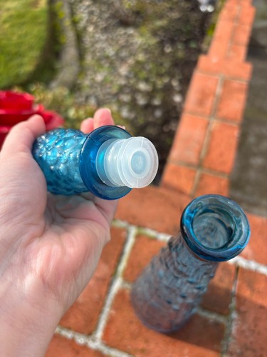 Vintage Italian Empoli Blue Glass Decanter Genie Bottle 22in Italy Made Ripple - Picture 5 of 8